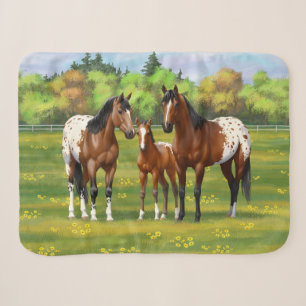 Brown Bay Appaloosa Horses In Summer Pasture Sherpa Blanket