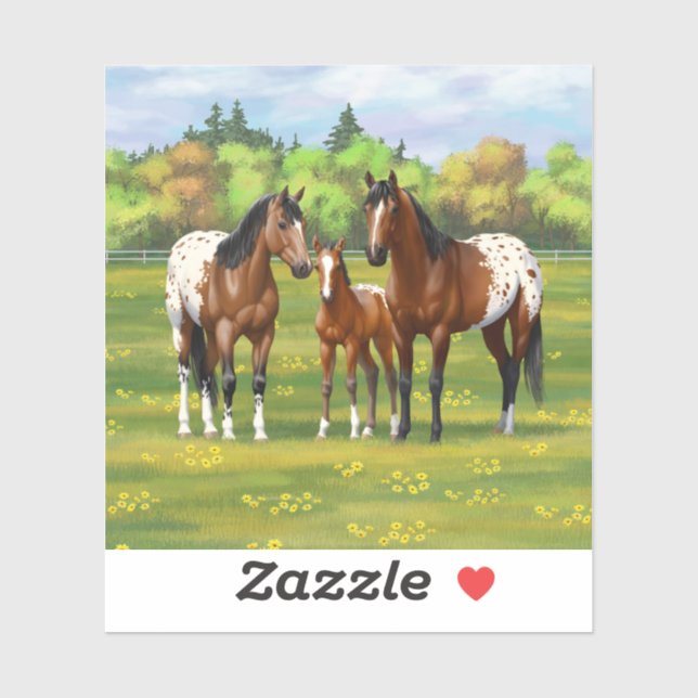 Brown Bay Appaloosa Horses In Summer Pasture Sticker (Sheet)