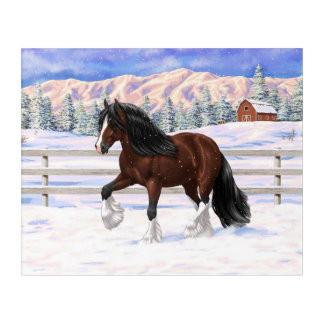 Brown Bay Gypsy Vanner Draft Horse In Snow Acrylic Print