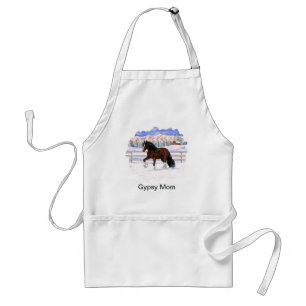 Brown Bay Gypsy Vanner Draft Horse In Snow Adult Apron