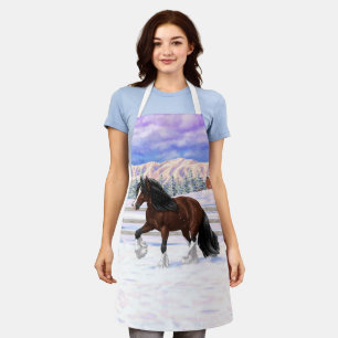 Brown Bay Gypsy Vanner Draft Horse In Snow Apron