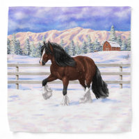 Brown Bay Gypsy Vanner Draft Horse In Snow