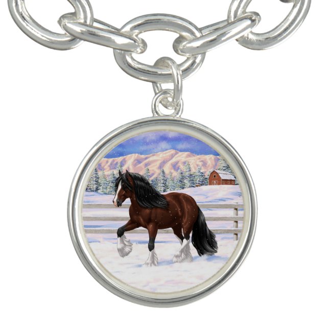 Brown Bay Gypsy Vanner Draft Horse In Snow Bracelet (Design)