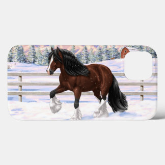 Brown Bay Gypsy Vanner Draft Horse In Snow iPhone 13 Case