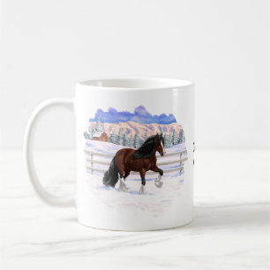 Brown Bay Gypsy Vanner Draft Horse In Snow Coffee Mug