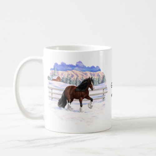 Brown Bay Gypsy Vanner Draft Horse In Snow Coffee Mug