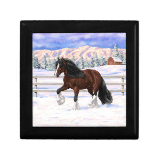 Brown Bay Gypsy Vanner Draft Horse In Snow Gift Box