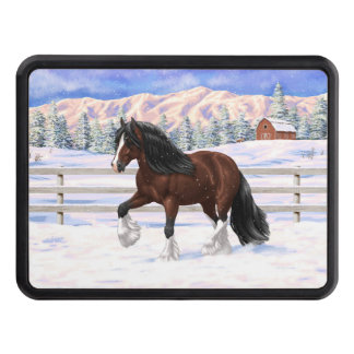 Brown Bay Gypsy Vanner Draft Horse In Snow Hitch Cover