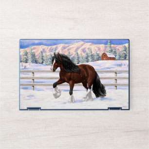 Brown Bay Gypsy Vanner Draft Horse In Snow HP Laptop Skin