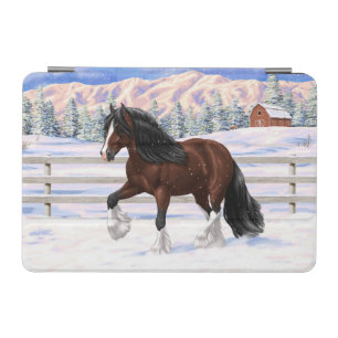 Brown Bay Gypsy Vanner Draft Horse In Snow iPad Mini Cover