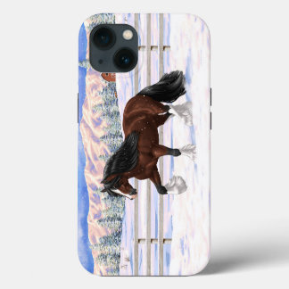 Brown Bay Gypsy Vanner Draft Horse In Snow iPhone 13 Case