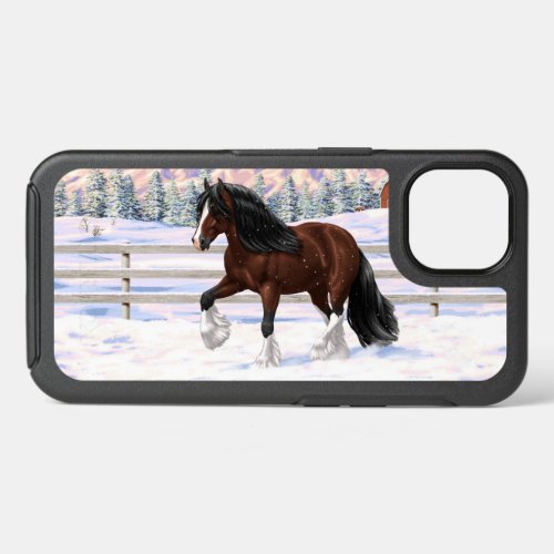 Brown Bay Gypsy Vanner Draft Horse In Snow iPhone 13 Case