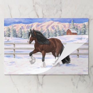 Brown Bay Gypsy Vanner Draft Horse In Snow Paper Pad
