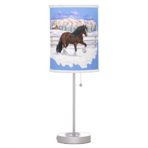 Brown Bay Gypsy Vanner Draft Horse In Snow Table Lamp