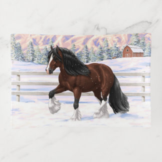 Brown Bay Gypsy Vanner Draft Horse In Snow Trinket Tray
