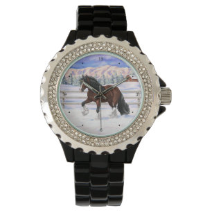 Brown Bay Gypsy Vanner Draft Horse In Snow Watch