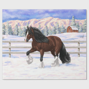 Brown Bay Gypsy Vanner Draft Horse In Snow Wrapping Paper