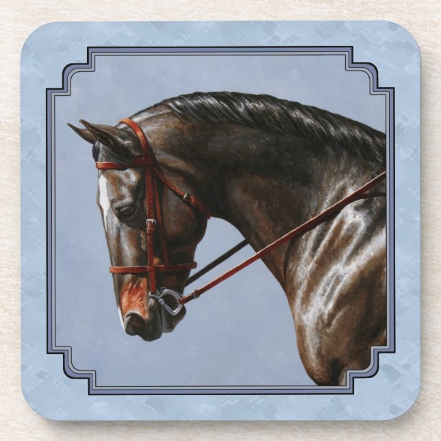 Brown Bay Oldenburg Horse Portrait Beverage Coaster (Front)