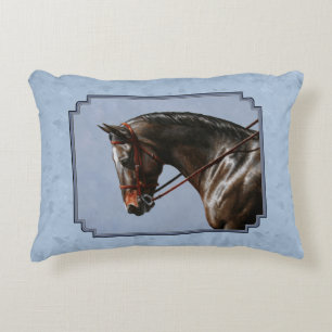 Brown Bay Oldenburg Horse Portrait Decorative Pillow