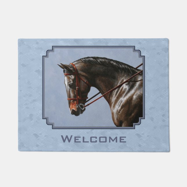 Brown Bay Oldenburg Horse Portrait Doormat (Front)