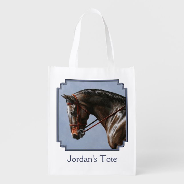 Brown Bay Oldenburg Horse Portrait Grocery Bag (Front)