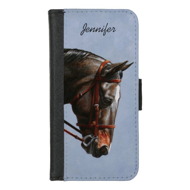 Brown Bay Oldenburg Horse Portrait iPhone Wallet Case (Front)
