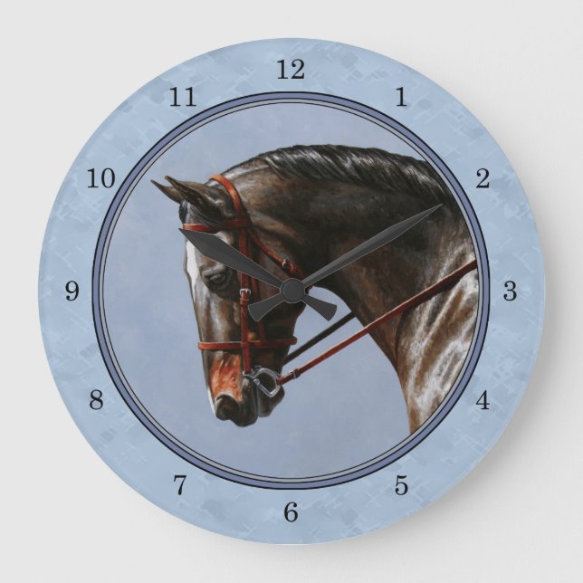 Brown Bay Oldenburg Horse Portrait Large Clock (Front)
