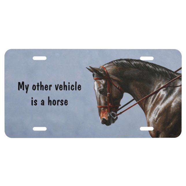 Brown Bay Oldenburg Horse Portrait License Plate (Front)