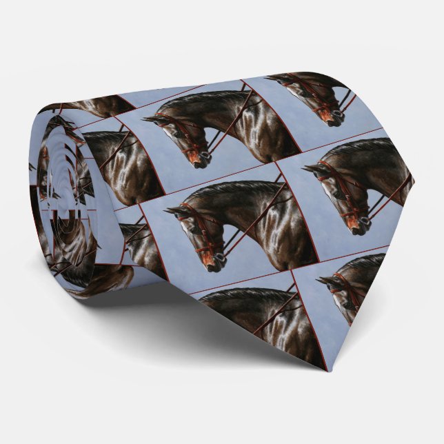 Brown Bay Oldenburg Horse Portrait Neck Tie (Rolled)