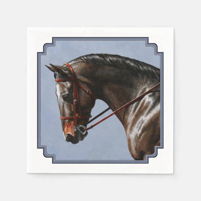 Brown Bay Oldenburg Horse Portrait Paper Napkins (Front)