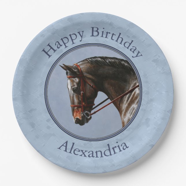 Brown Bay Oldenburg Horse Portrait Paper Plates (Front)