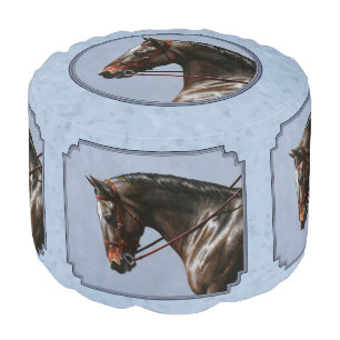 Brown Bay Oldenburg Horse Portrait Pouf