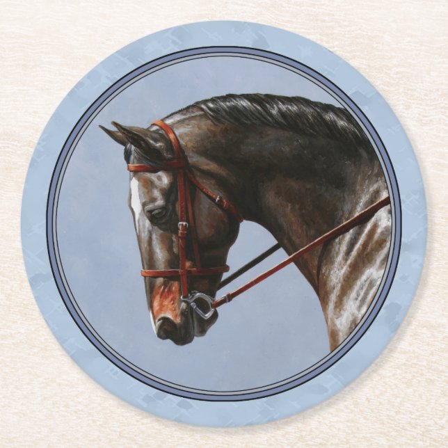 Brown Bay Oldenburg Horse Portrait Round Paper Coaster (Front)
