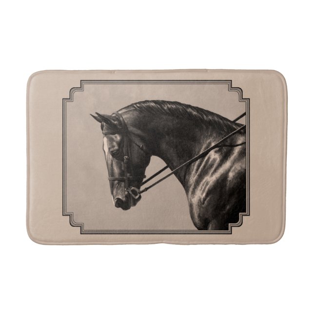 Brown Bay Oldenburg Horse Portrait Sepia Bath Mat (Front)
