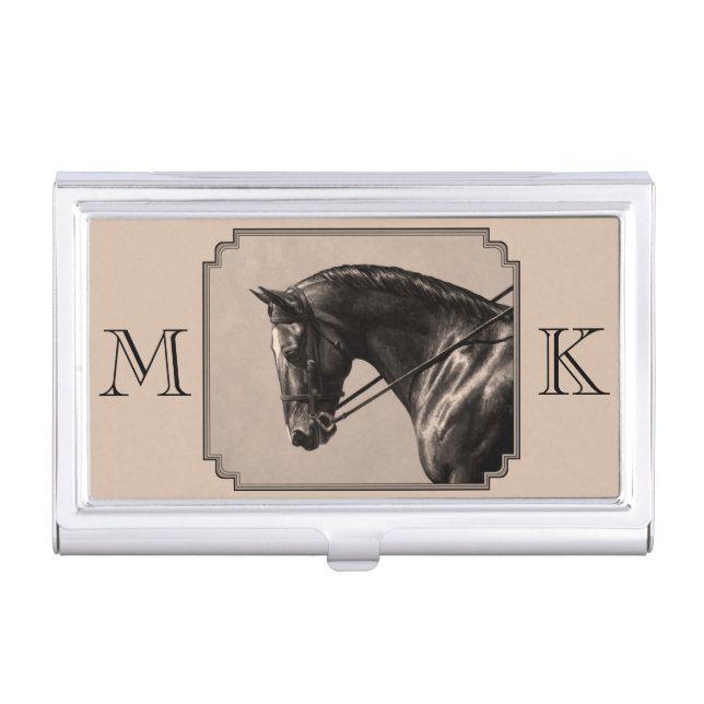 Brown Bay Oldenburg Horse Portrait Sepia Business Card Case (Front)