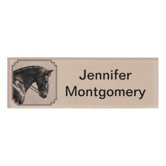 Brown Bay Oldenburg Horse Portrait Sepia Name Tag