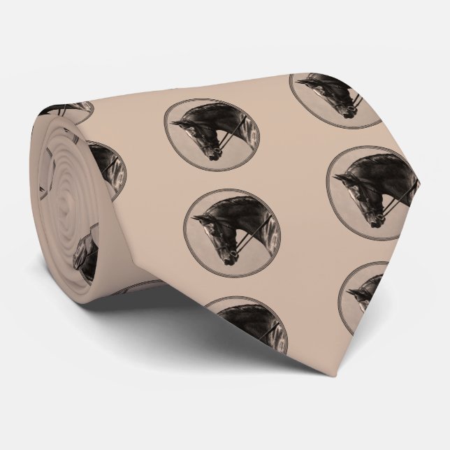 Brown Bay Oldenburg Horse Portrait Sepia Neck Tie (Rolled)
