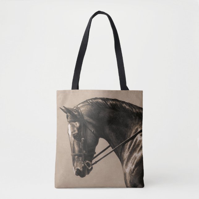Brown Bay Oldenburg Horse Portrait Sepia Tote Bag (Front)