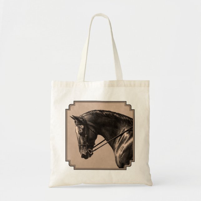 Brown Bay Oldenburg Horse Portrait Sepia Tote Bag (Front)