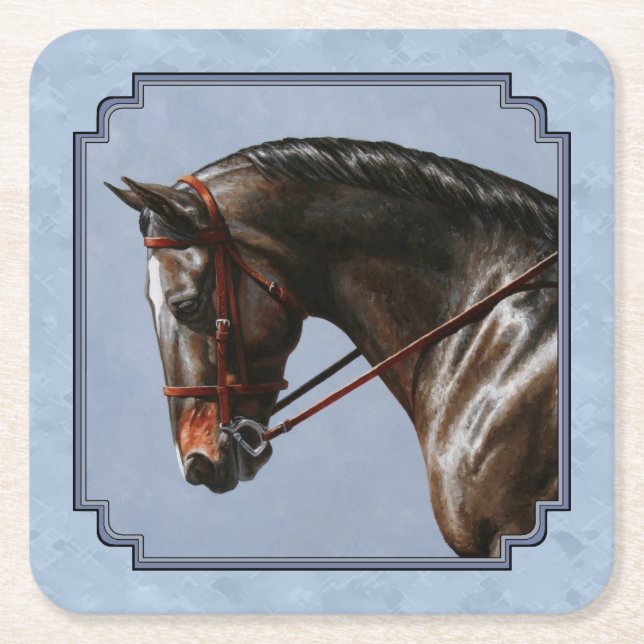 Brown Bay Oldenburg Horse Portrait Square Paper Coaster (Front)