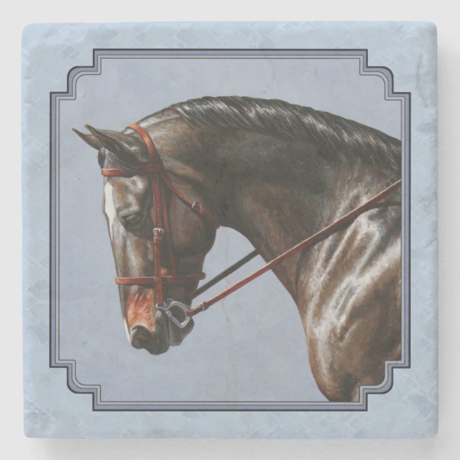 Brown Bay Oldenburg Horse Portrait Stone Coaster (Front)
