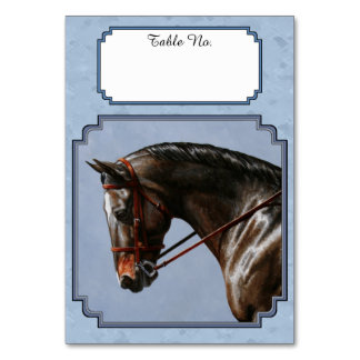Brown Bay Oldenburg Horse Portrait Table Number
