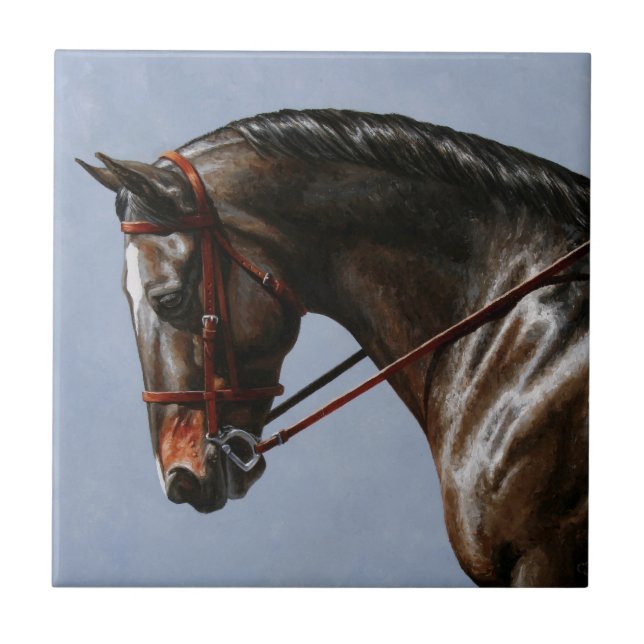 Brown Bay Oldenburg Horse Portrait Tile (Front)