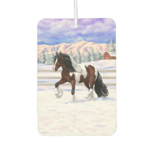 Brown Bay Pinto Gypsy Vanner Draft Horse In Snow Air Freshener