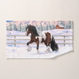 Brown Bay Pinto Gypsy Vanner Draft Horse In Snow Bath Towel Set