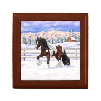 Brown Bay Pinto Gypsy Vanner Draft Horse In Snow Gift Box