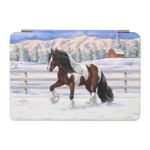 Brown Bay Pinto Gypsy Vanner Draft Horse In Snow iPad Mini Cover