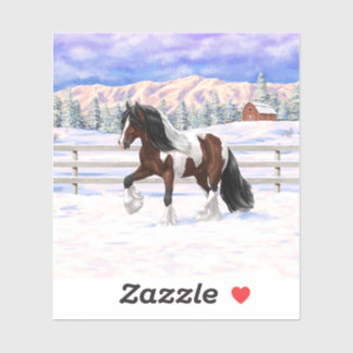 Brown Bay Pinto Gypsy Vanner Draft Horse In Snow Sticker