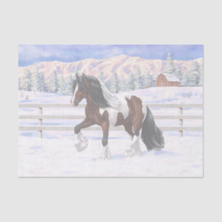 Brown Bay Pinto Gypsy Vanner Draft Horse In Snow Tissue Paper