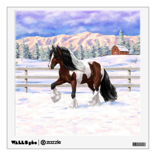 Brown Bay Pinto Gypsy Vanner Draft Horse In Snow Wall Decal